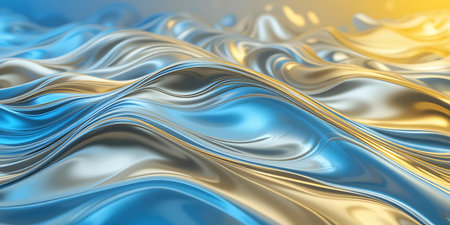 abstract background of blue and yellow wavy fabric. 3d render illustration