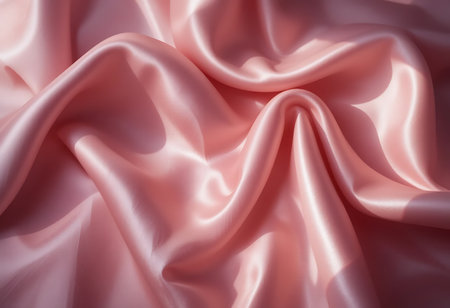 closeup of rippled pink satin fabric cloth texture backgroundの写真素材