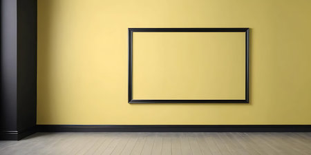 Interior of empty room with black frame on yellow wall, 3d render