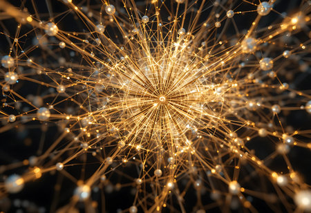 Abstract 3d rendering of chaotic particles. Network connection structure. Big data visualization.