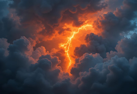 Lightning in the sky. Thunderstorm. 3D illustration.