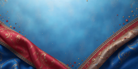 Waving flag of Russia on a blue background with confetti. 3D illustrationの写真素材