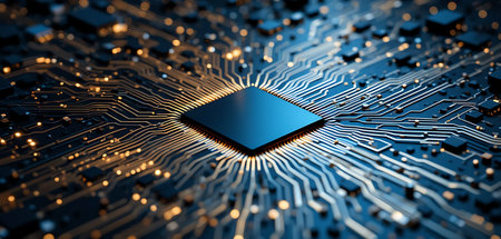 Circuit board close-up. Technology background. 3d illustration