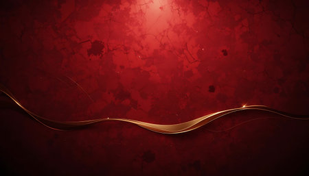 Abstract red background with golden lines and grunge texture. Vector illustration.の写真素材