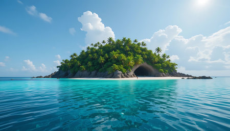 Tropical island in the ocean at sunny day. 3d renderの写真素材