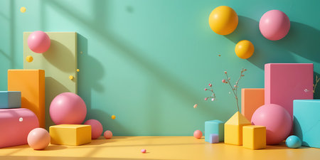 Minimalist abstract background, primitive geometrical figures, pastel colors, 3D renderの写真素材