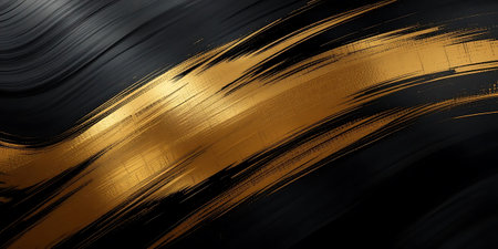 Abstract black and gold background with golden stripes. 3d render illustrationの写真素材