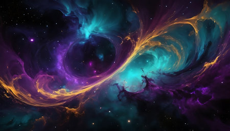 Cosmic space and stars, nebulae and galaxies, computer generated abstract backgroundの写真素材