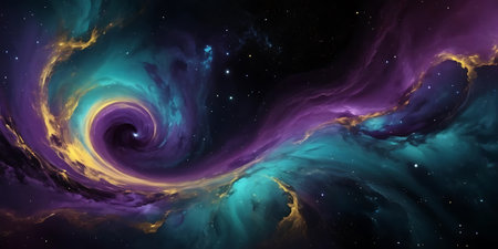 3D Illustration of an abstract space background with stars and nebulaの写真素材