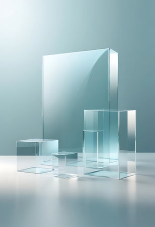 Transparent glass cubes on a blue background. 3D rendering.の写真素材