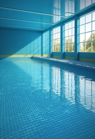 Interior of swimming pool with blue walls and blue floor. 3d renderingの写真素材