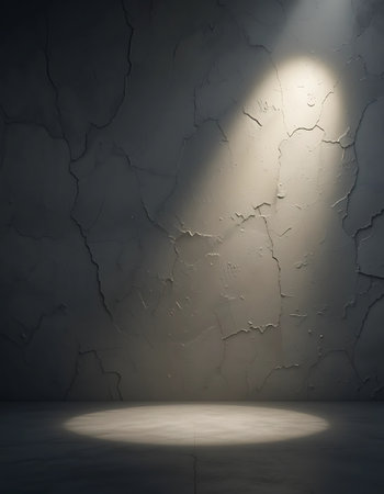 empty room with concrete wall and floor illuminated by spotlights. 3d renderの写真素材