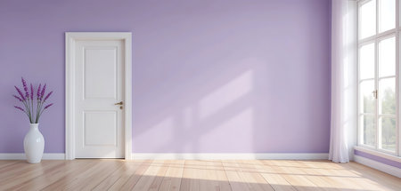 Empty room with open door. 3D rendering. Illustration.の写真素材