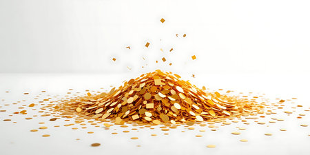 Golden confetti isolated on a white background. 3d illustration.