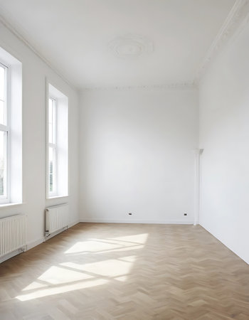 interior new house, empty room with white walls and wooden floorの写真素材