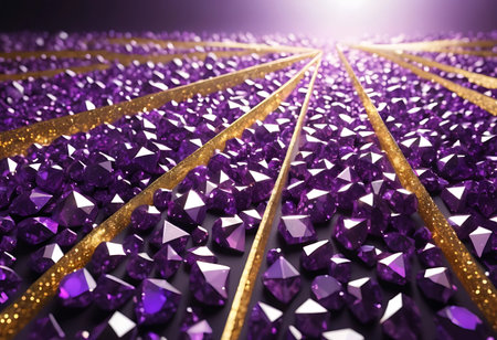 3d rendering of a group of purple diamonds on a black backgroundの写真素材