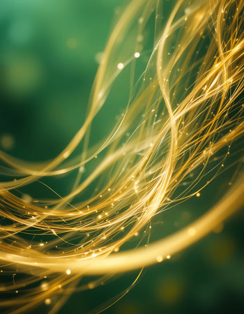 abstract background with golden wave lines and bokeh defocused lights