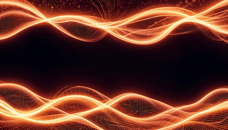 Abstract wave of glowing particles on a dark background. 3d rendering