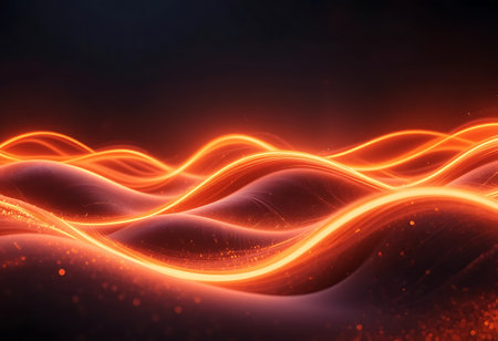abstract background, glowing wavy lines, 3d render illustrationの写真素材