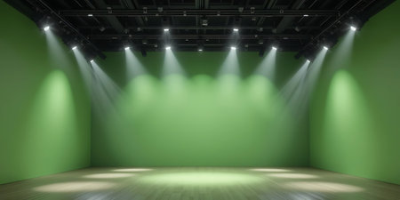 Spotlight in the green room, 3d rendering. Computer digital drawing.の写真素材