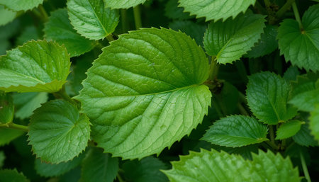 Green leaves of a Hydrangea macrophylla in the garden