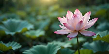 Lotus flower blooming in the pond with sun light background.の写真素材