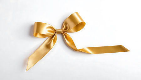 Gold ribbon bow isolated on white background. 3d render illustration.の写真素材