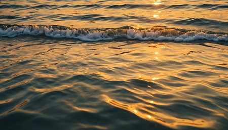 Beautiful sunset on the sea with wave and sun light reflection.