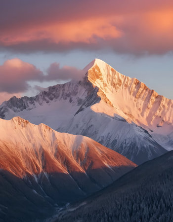 Mountain landscape at sunset. Caucasus, Dombay, Russiaの写真素材