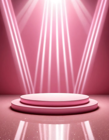 Abstract round podium illuminated with spotlight. Award ceremony concept. Stage backdrop. 3d renderの写真素材