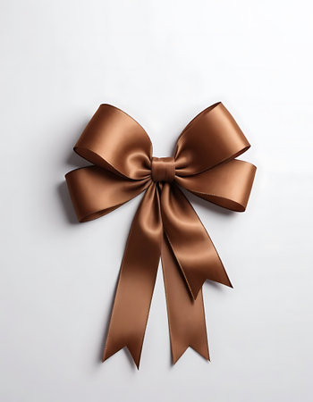Brown satin bow on white background. 3d render illustration.の写真素材