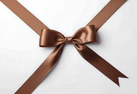 Brown satin ribbon with bow on white background. 3d renderingの写真素材