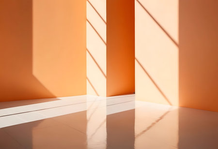 Empty room with orange walls and floor, 3d rendering. Computer digital drawing.の写真素材