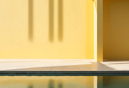 3d rendering of a pool in a bright room with yellow wallsの写真素材