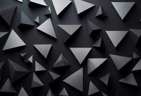 Abstract black background with geometrical shapes. 3d render illustrationの写真素材