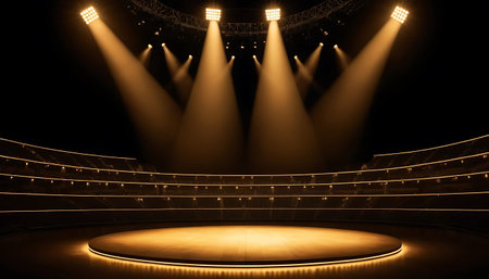 Theater stage with floodlights and spotlights. 3d render
