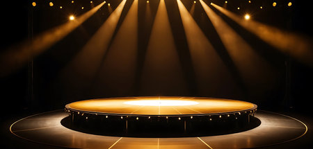 Stage spotlight with lighting, Stage Podium Scene with for Award Ceremony on black Background.の写真素材