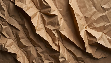 Crumpled brown paper as a background, closeup of photoの写真素材