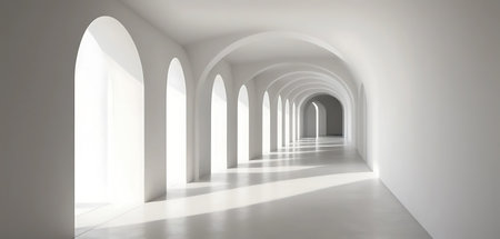3d rendering of a corridor in an old building with archesの写真素材