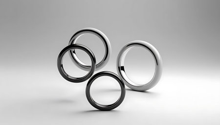 3D rendering of metal rings in gray background, computer generated images