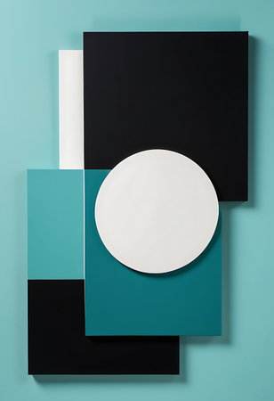Design concept - top view of black, white, green and black on blue background for mockup