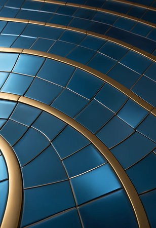 3d illustration of abstract metallic background with blue and golden elements.
