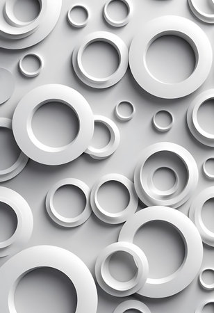 Abstract 3d rendering of white rings. Modern background with round elements