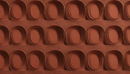 Seamless pattern of brown ceramic plates. 3d rendering.