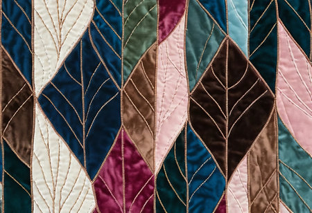 Macro detail of a patchwork quilt, sewn with different colors.の写真素材