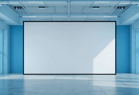 Empty exhibition hall with blank billboard. Mock up, 3D Rendering