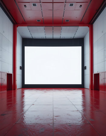Blank white poster in red interior. Mock up, 3D Rendering