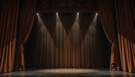 Movie or theater stage with curtains and spotlights. 3D Renderingの写真素材