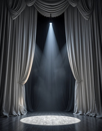 Stage theater curtain with spotlights and spotlights. 3d renderの写真素材