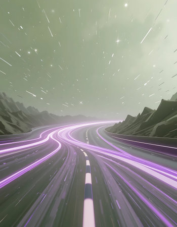 highway with motion blur and starry sky. 3d rendering